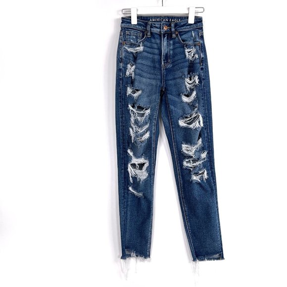 American Eagle Outfitters Denim - AE American Eagle Mom Jean Distressed Destroyed Mid Rise Stretch Denim Size 0